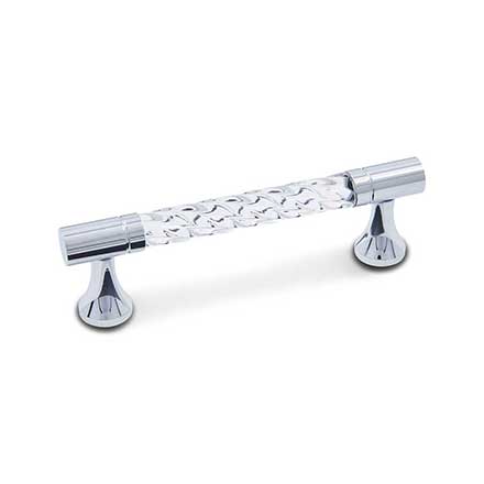 RK International [CP-47-C] Acrylic Cabinet Pull Handle - Twisted Bar w/ Solid Ends - Standard Size - Polished Chrome Mounts - 3" C/C - 3 3/4" L