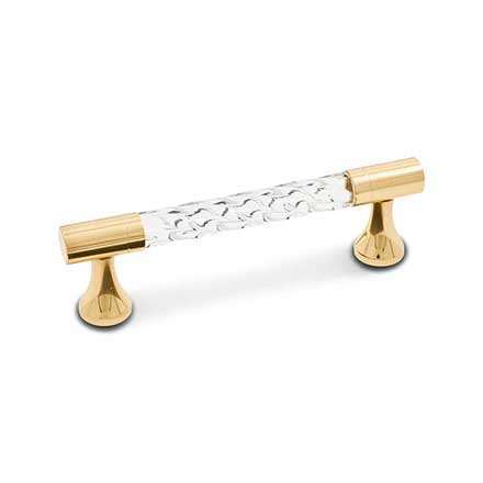 RK International [CP-47] Acrylic Cabinet Pull Handle - Twisted Bar w/ Solid Ends - Standard Size - Polished Brass Mounts - 3" C/C - 3 3/4" L