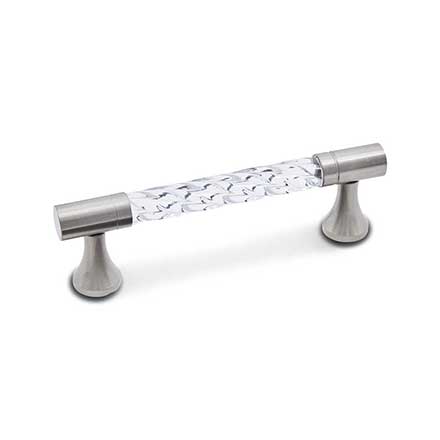 RK International [CP-47-P] Acrylic Cabinet Pull Handle - Twisted Bar w/ Solid Ends - Standard Size - Satin Nickel Mounts - 3" C/C - 3 3/4" L