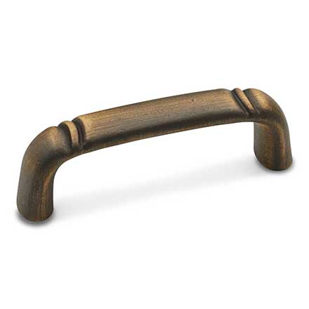 RK International [CP-3710-AE] Solid Brass Cabinet Pull Handle - Smooth w/ Curved Line Edge - Standard Size - Antique English Finish - 3" C/C - 3 1/2" L