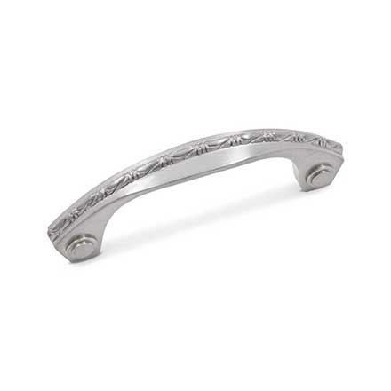 RK International [CP-5617-P] Solid Brass Cabinet Pull Handle - Deco-Leaf Bow - Standard Size - Satin Nickel Finish - 3" C/C - 3 3/4" L