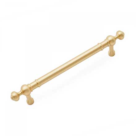 RK International [CP-816-SB] Solid Brass Cabinet Pull Handle - Plain w/ Decorative Ends - Oversized - Satin Brass Finish - 5&quot; C/C - 6 5/8&quot; L