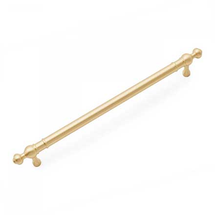RK International [CP-817-SB] Solid Brass Cabinet Pull Handle - Plain w/ Decorative Ends - Oversized - Satin Brass Finish - 8" C/C - 9 11/16" L
