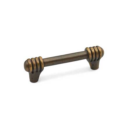 RK International [CP-814-AE] Solid Brass Cabinet Pull Handle - Distressed Rod w/ Swirl Ends - Standard Size - Antique English Finish - 3 1/2" C/C - 4 3/8" L