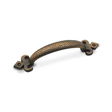 RK International [CP-3713-AE] Solid Brass Cabinet Pull Handle - Standard Size - Bow w/ Divet Indents &amp; Gothic Ends - Antique English Finish - 3" C/C - 4 15/16" L