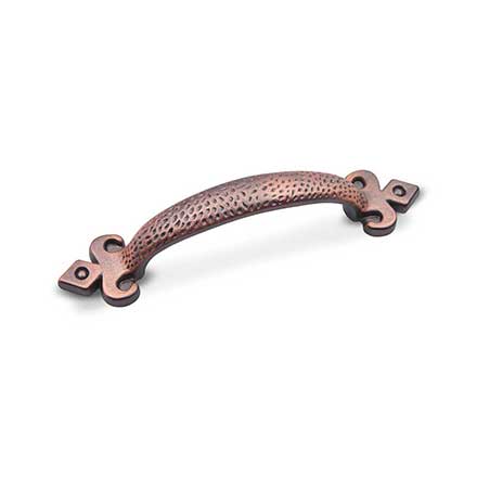RK International [CP-3713-DC] Solid Brass Cabinet Pull Handle - Bow w/ Divet Indents &amp; Gothic Ends - Standard Size - Distressed Copper Finish - 3" C/C - 4 15/16" L