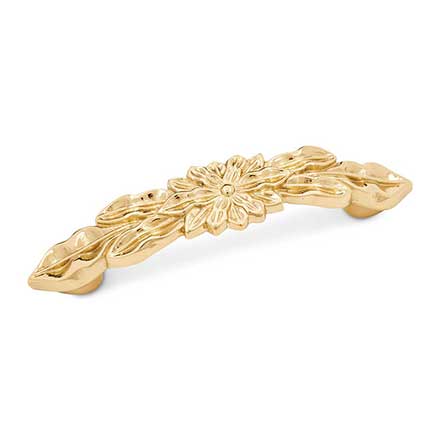 RK International [CP-82] Solid Brass Cabinet Pull Handle - Flower - Standard Size - Polished Brass Finish - 3" C/C - 4 1/8" L