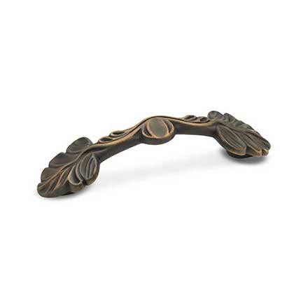 RK International [CP-402-AE] Solid Brass Cabinet Pull Handle - Two Leaf Ends - Standard Size - Antique English Finish - 3" C/C - 4 3/8" L