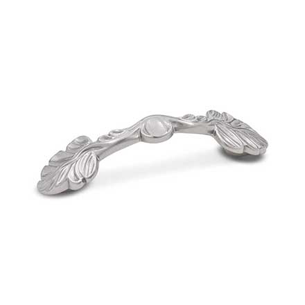 RK International [CP-402-P] Solid Brass Cabinet Pull Handle - Two Leaf Ends - Standard Size - Satin Nickel Finish - 3" C/C - 4 3/8" L