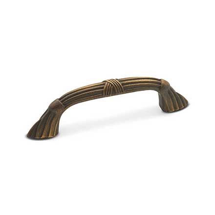 RK International [CP-853-AE] Solid Brass Cabinet Pull Handle - Ornate Bow w/ Lines &amp; Crosses - Standard Size - Antique English Finish - 3" C/C - 4 1/4" L