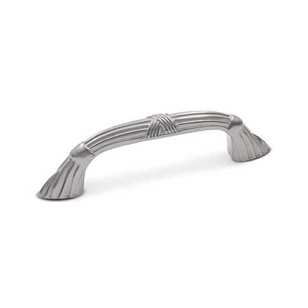 RK International [CP-853-P] Solid Brass Cabinet Pull Handle - Ornate Bow w/ Lines &amp; Crosses - Standard Size - Satin Nickel Finish - 3" C/C - 4 1/4" L