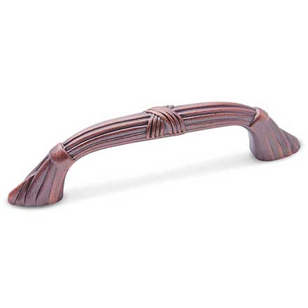 RK International [CP-854-DC] Solid Brass Cabinet Pull Handle - Ornate Bow w/ Lines &amp; Crosses - Standard Size - Distressed Copper Finish - 3 1/2" C/C - 4 11/16" L