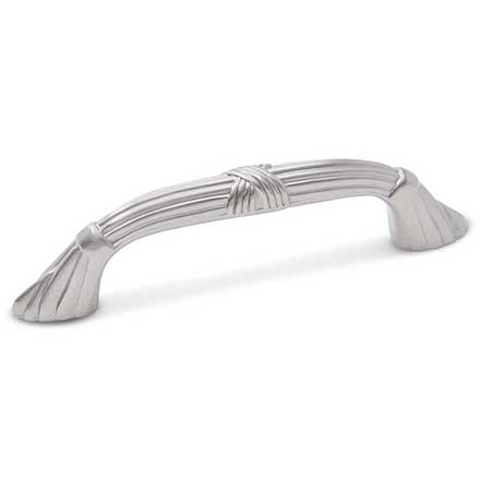RK International [CP-854-P] Solid Brass Cabinet Pull Handle - Ornate Bow w/ Lines &amp; Crosses - Standard Size - Satin Nickel Finish - 3 1/2" C/C - 4 11/16" L