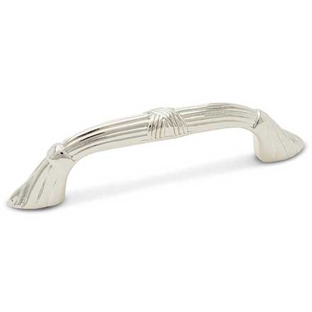RK International [CP-854-PN] Solid Brass Cabinet Pull Handle - Ornate Bow w/ Lines &amp; Crosses - Standard Size - Polished Nickel Finish - 3 1/2" C/C - 4 11/16" L