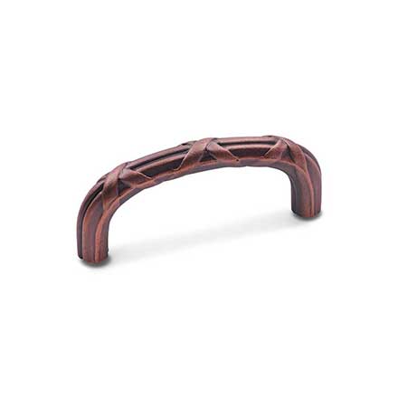 RK International [CP-856-DC] Solid Brass Cabinet Pull Handle - Lines &amp; Crosses - Standard Size - Distressed Copper Finish - 3" C/C - 3 3/8" L