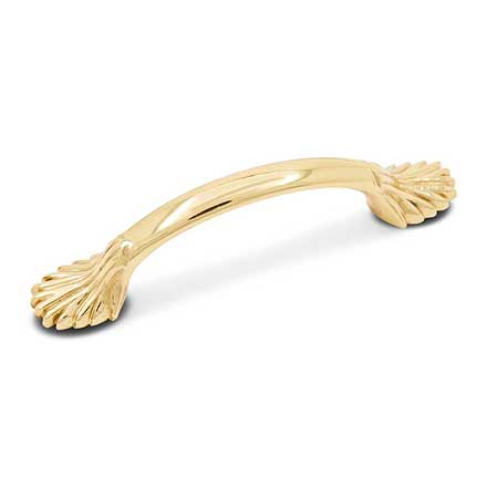 RK International [CP-405] Solid Brass Cabinet Pull Handle - Lines at End - Standard Size - Polished Brass Finish - 3" C/C - 4 9/16" L