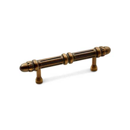 RK International [CP-859-AE] Solid Brass Cabinet Pull Handle - Lined Rod w/ Petal Ends - Standard Size - Antique English Finish - 3" C/C - 4 7/8" L