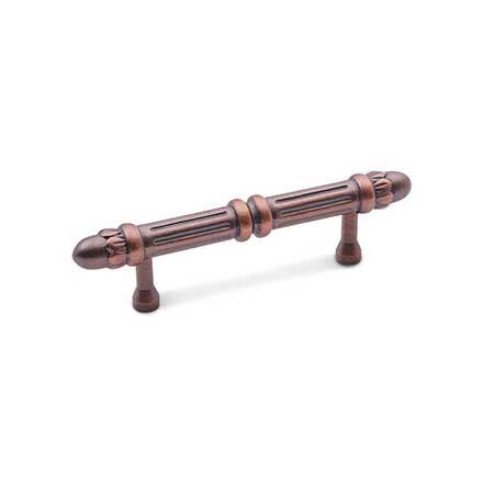 RK International [CP-859-DC] Solid Brass Cabinet Pull Handle - Lined Rod w/ Petal Ends - Standard Size - Distressed Copper Finish - 3" C/C - 4 7/8" L