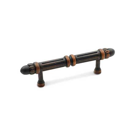 RK International [CP-859-VB] Solid Brass Cabinet Pull Handle - Lined Rod w/ Petal Ends - Standard Size - Valencia Bronze Finish - 3" C/C - 4 7/8" L