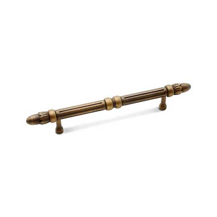 RK International [CP-860-AE] Solid Brass Cabinet Pull Handle - Lined Rod w/ Petal Ends - Oversized - Antique English Finish - 5" C/C - 7 3/4" L