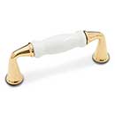 RK International [CP-11-BW] Solid Brass Cabinet Pull Handle - White Porcelain Middle - Standard Size - Polished Brass Finish - 3" C/C - 3 5/8" L