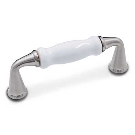 RK International [CP-11-PW] Solid Brass Cabinet Pull Handle - White Porcelain Middle - Standard Size - Satin Nickel Finish - 3" C/C - 3 5/8" L
