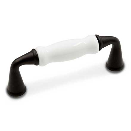 RK International [CP-11-RBW] Solid Brass Cabinet Pull Handle - White Porcelain Middle - Standard Size - Oil Rubbed Bronze Finish - 3" C/C - 3 5/8" L