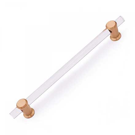 RK International [CP-472-SB] Lucite Cabinet Pull Handle - Radiance Series - Oversized - Clear - Satin Brass Finish - 8&quot; C/C - 10&quot; L