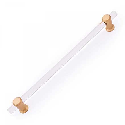 RK International [CP-473-SB] Lucite Cabinet Pull Handle - Radiance Series - Oversized - Clear - Satin Brass Finish - 10&quot; C/C - 12&quot; L