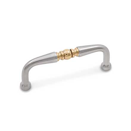 RK International [CP-04-TBP] Solid Brass Cabinet Pull Handle - Decorative Curved - Standard Size - Satin Nickel &amp; Polished Brass Finish - 3" C/C - 3 3/8" L