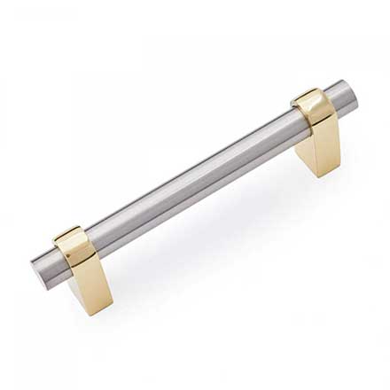 RK International [CP-54] Solid Brass Cabinet Pull Handle - Small Plain Rod - Standard Size - Satin Nickel &amp; Polished Brass Finish - 3" C/C - 4" L