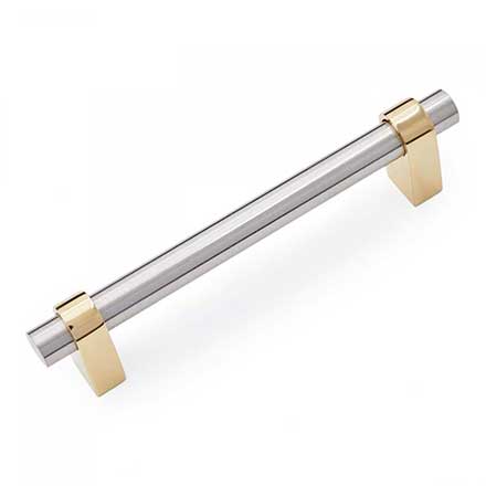 RK International [CP-55] Solid Brass Cabinet Pull Handle - Large Plain Rod - Standard Size - Satin Nickel &amp; Polished Brass Finish - 3 1/2" C/C - 4 1/2" L