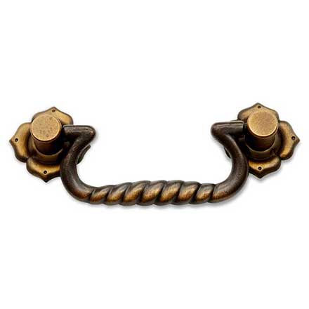 RK International [CP-3709-AE] Solid Brass Cabinet Bail Pull - Rope w/ Clover Rosettes - Standard Size - Antique English Finish - 3&quot; C/C - 4 1/4&quot; L