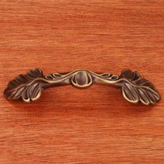 RK International [CP-402-AE] Solid Brass Cabinet Pull Handle - Two Leaf Ends - Standard Size - Antique English Finish - 3&quot; C/C - 4 3/8&quot; L