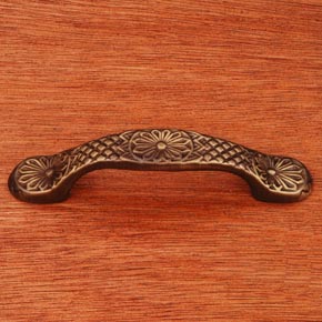 RK International [CP-406-AE] Solid Brass Cabinet Pull Handle - Flowery Ornate - Antique English Finish - 4 3/8" L