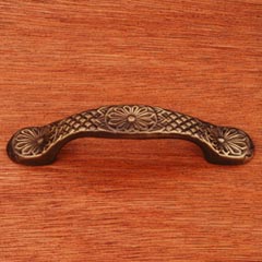 RK International [CP-406-AE] Solid Brass Cabinet Pull Handle - Flowery Ornate - Standard Size - Antique English Finish - 3&quot; C/C - 4 1/2&quot; L