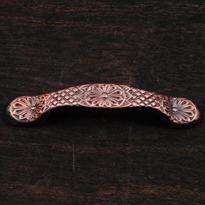 RK International [CP-406-DC] Solid Brass Cabinet Pull Handle - Flowery Ornate - Distressed Copper Finish - 4 3/8" L