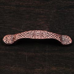 RK International [CP-406-DC] Solid Brass Cabinet Pull Handle - Flowery Ornate - Standard Size - Distressed Copper Finish - 3" C/C - 4 1/2" L