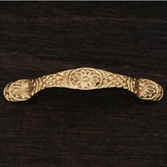 RK International [CP-406] Solid Brass Cabinet Pull Handle - Flowery Ornate - Standard Size - Polished Brass Finish - 3" C/C - 4 1/2" L