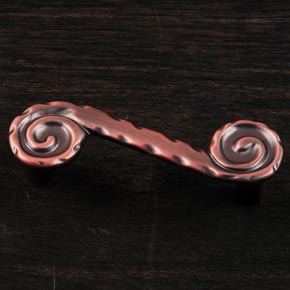 RK International [CP-407-DC] Solid Brass Cabinet Pull Handle - Waves at End - Distressed Copper Finish - 3 3/4" L