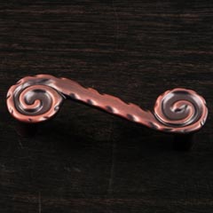 RK International [CP-407-DC] Solid Brass Cabinet Pull Handle - Waves at End - Standard Size - Distressed Copper Finish - 3" C/C - 3 13/16" L