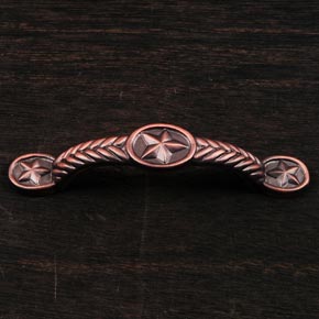 RK International [CP-409-DC] Solid Brass Cabinet Pull Handle - Rugged Texas Star - Distressed Copper Finish - 4 5/8" L