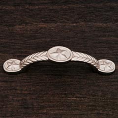 RK International [CP-409-P] Solid Brass Cabinet Pull Handle - Rugged Texas Star - Standard Size - Satin Nickel Finish - 3&quot; C/C - 4 5/8&quot; L