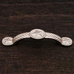 RK International [CP-409-P] Solid Brass Cabinet Pull Handle - Rugged Texas Star - Standard Size - Satin Nickel Finish - 3" C/C - 4 5/8" L