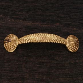 RK International [CP-413] Solid Brass Cabinet Pull Handle - Shell at Ends - Polished Brass Finish - 4" L