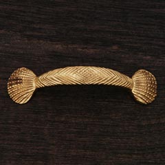 RK International [CP-413] Solid Brass Cabinet Pull Handle - Shell at Ends - Standard Size - Polished Brass Finish - 3" C/C - 4 1/4" L