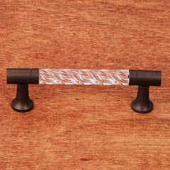 RK International [CP-47-RB] Acrylic Cabinet Pull Handle - Twisted Bar w/ Solid Ends - Standard Size - Oil Rubbed Bronze Mounts - 3&quot; C/C - 3 3/4&quot; L