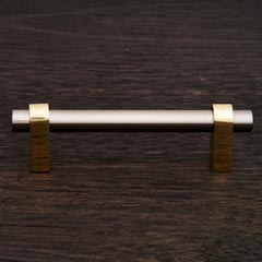 RK International [CP-54] Solid Brass Cabinet Pull Handle - Small Plain Rod - Standard Size - Satin Nickel &amp; Polished Brass Finish - 3&quot; C/C - 4&quot; L