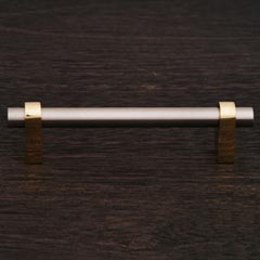 RK International [CP-55] Solid Brass Cabinet Pull Handle - Large Plain Rod - Standard Size - Satin Nickel &amp; Polished Brass Finish - 3 1/2&quot; C/C - 4 1/2&quot; L