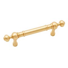 RK International [CP-815-SB] Solid Brass Cabinet Pull Handle - Plain w/ Decorative Ends - Standard Size - Satin Brass Finish - 3&quot; C/C - 4 5/8&quot; L